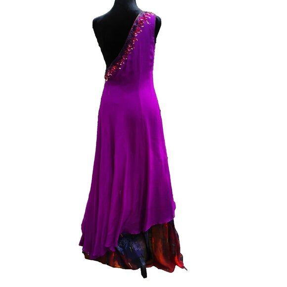 NAZILA COUTURE  size M Sequin Adorned One Shoulder Silk Chiffon Maxi Gown NWT - Picture 3 of 12